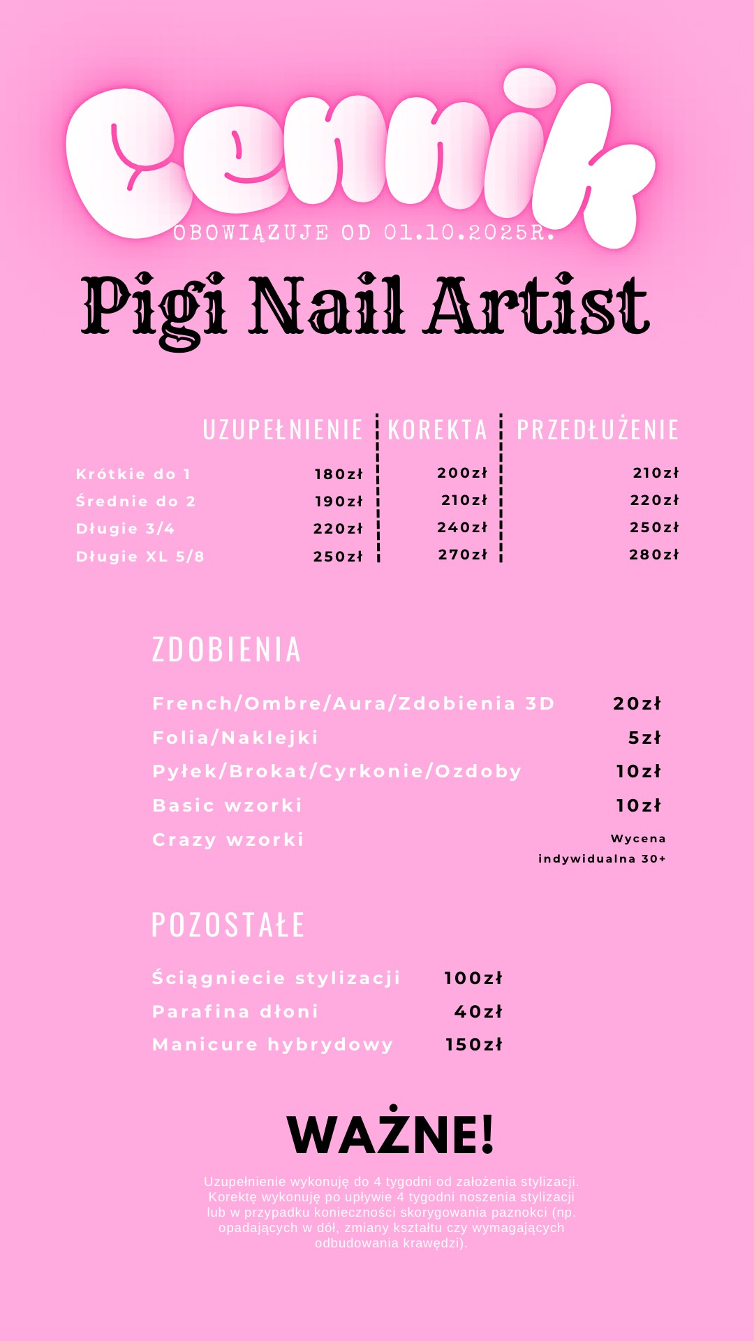 Cennik Manicure Lubin PIGI